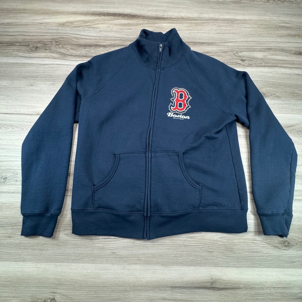 Y2K Rhinestone Boston Red Sox‎ Zip Up Hoodie Campus Lifestyle Retro MLB Navy L